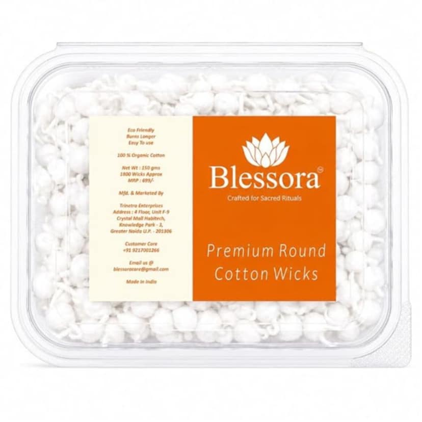 Round Cotton Wicks Diya Batti - White Phool Rui for Pooja | Long Lasting Aarti Use | Temple Daily Worship (Pack of 1800 Pcs)