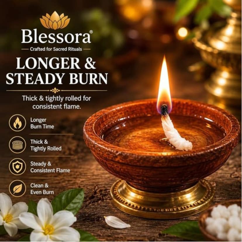 Round Cotton Wicks Diya Batti - White Phool Rui for Pooja | Long Lasting Aarti Use | Temple Daily Worship (Pack of 1800 Pcs) view 3