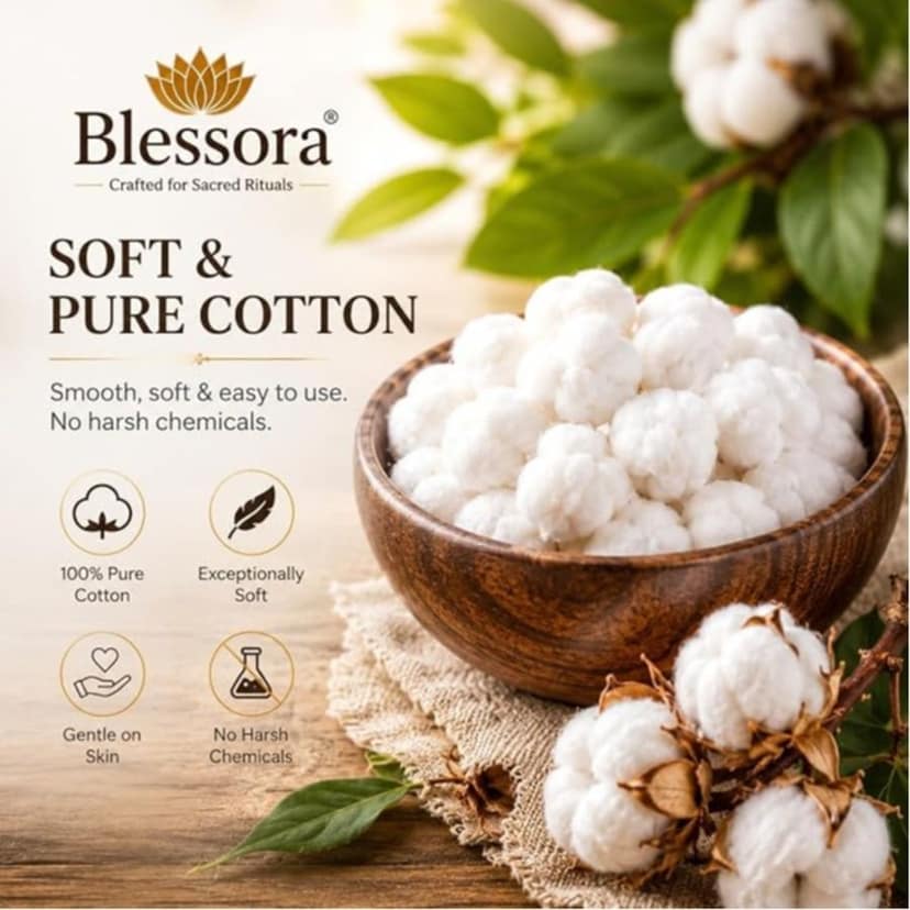 Round Cotton Wicks Diya Batti - White Phool Rui for Pooja | Long Lasting Aarti Use | Temple Daily Worship (Pack of 1800 Pcs) view 5