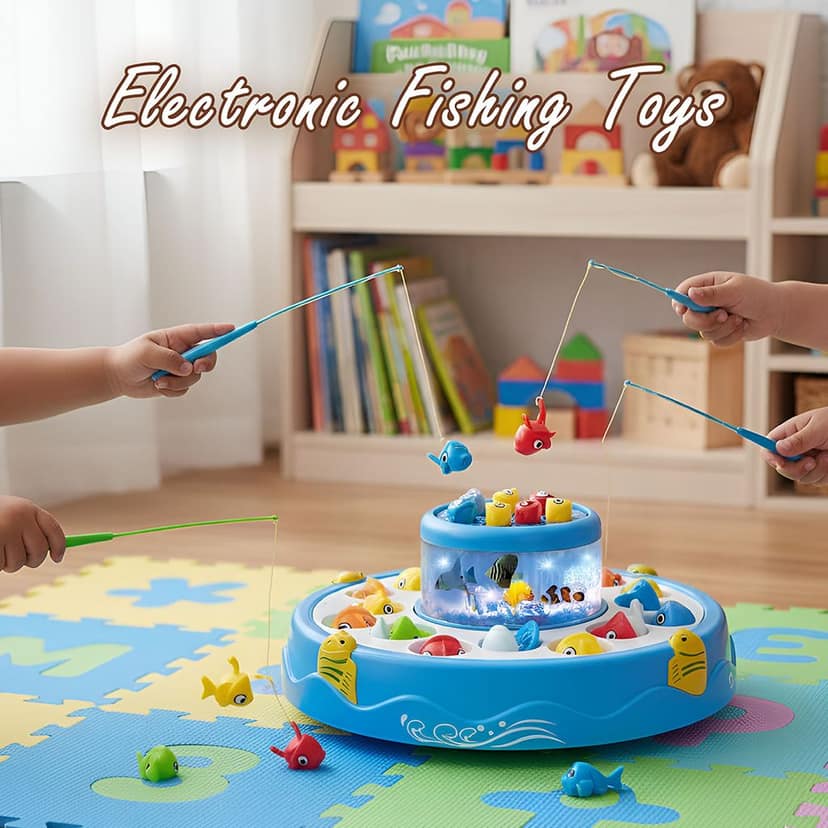 Electronic Magnetic Fishing Game Toy with 360° Rotating Pond | Plastic Magnetic Fishing Game | Magnet Fishing Toy | Kids Electronic Fishing Game with Spinning Pond & Magnetic Rods view 4