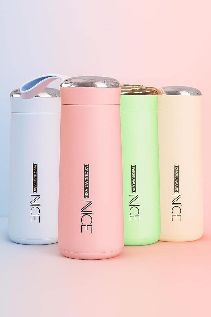 BLOSSOM Glass Water Bottle With Plastic Cap 400 ML, Set of 1 Mini Glass Water Bottle, Leak Proof, Airtight Lid for Hot & Cold Water, Milk, Juice (Colour & print Choice Not Available) view 2