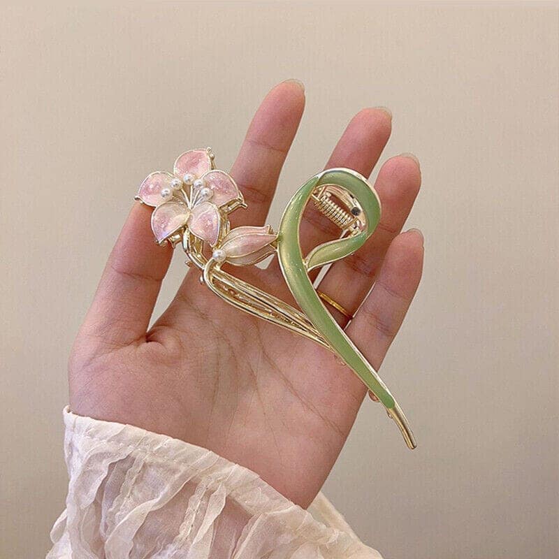 1pc Assosted Color Flower Design Metal Hair Claw Clip view 4