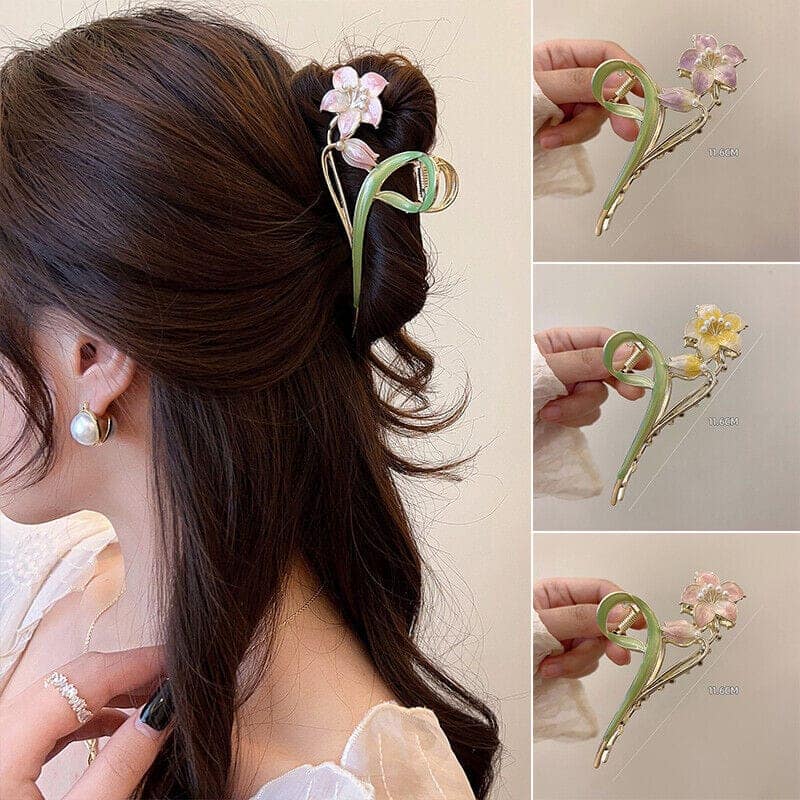 1pc Assosted Color Flower Design Metal Hair Claw Clip view 5