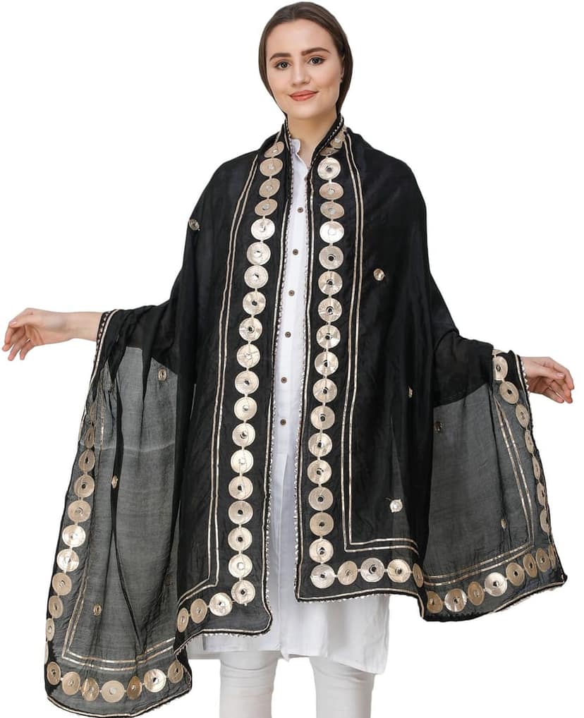 Caviar-Black Dupatta from Amritsar Embellished with Patch Border view 2