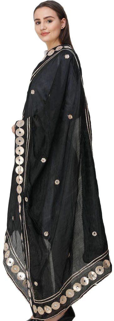 Caviar-Black Dupatta from Amritsar Embellished with Patch Border view 3