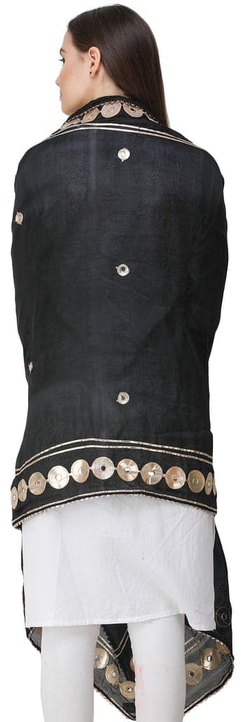 Caviar-Black Dupatta from Amritsar Embellished with Patch Border view 4
