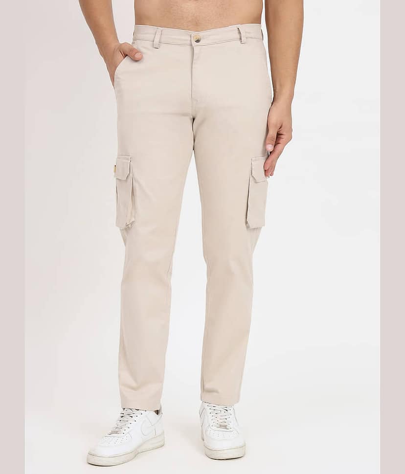 RAGZO Regular Flat Men's Cargos - Cream ( Pack of 1 )