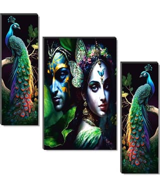 SNDArt Set Of 3 Radha Krishna Wall Painting For Living Room Gift Items 12 x 18 inch