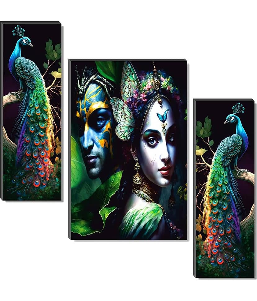 SNDArt Set Of 3 Radha Krishna Wall Painting For Living Room Gift Items 12 x 18 inch