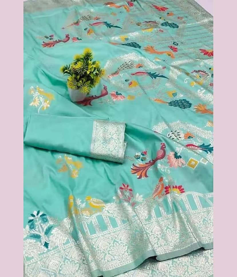 KALIPATRA Art Silk Solid Banarasi saree With Unstitched Blouse Piece ( Sky Blue ) view 2