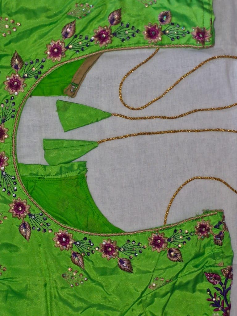 Green blouse with floral embroidery view 2