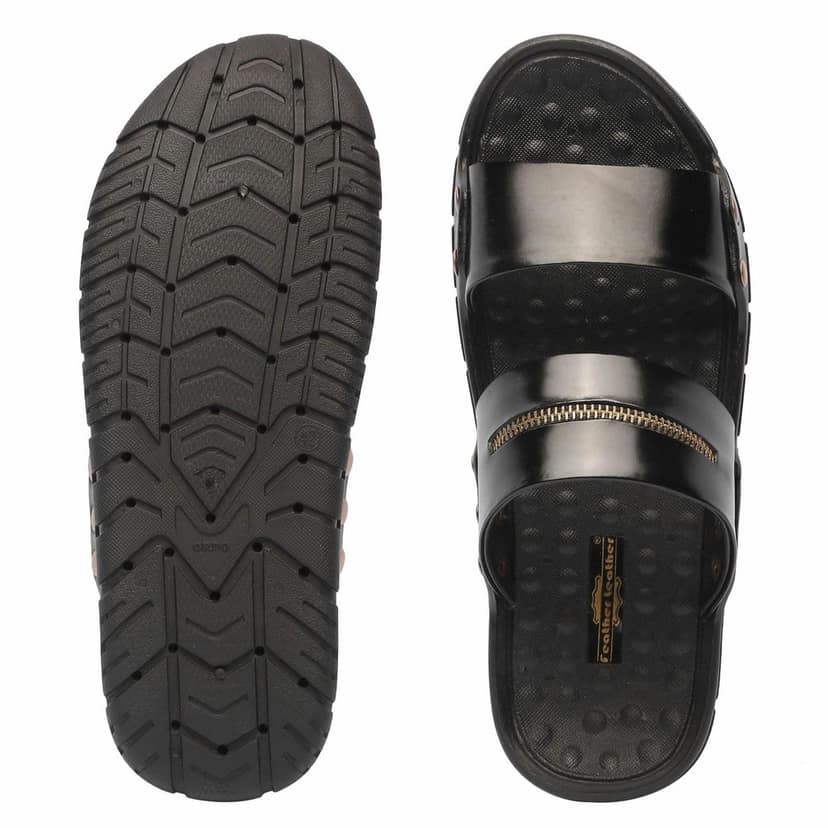 FEATHER LEATHER Stylish Men's Comfortable & Lightweight Sandals & Slippers | Genuine Leather Casual Slipper/flip-flop for Men | Everyday and Office Use Slipper view 4