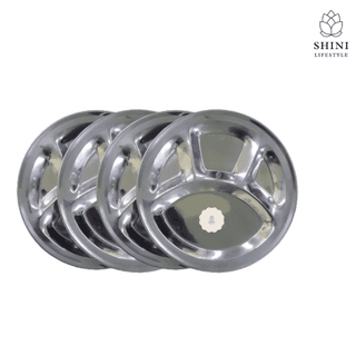SHINI LIFESTYLE Bhojan Thal, 4 column, Stainless Steel Plate for dining,Thali Sectioned Plate (Pack of 4)
