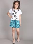 Ninos Dreams Girls Tshirt with Shorts Set Green Dog Print