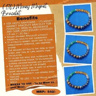 VSP VASTU SAMADHAN - 170 MONEY MAGNET BRACELET FOR FINANCIAL WEALTH, ABUNDANCE AND CURB UNNECESSARY EXPENCES ( 8 mm ) view 2