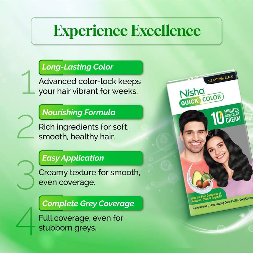 Nisha Quick Color 10 Minutes Creme Hair Colour Natural Black 120gm, Ammonia Free Permanent Hair Color for Women & Men view 4