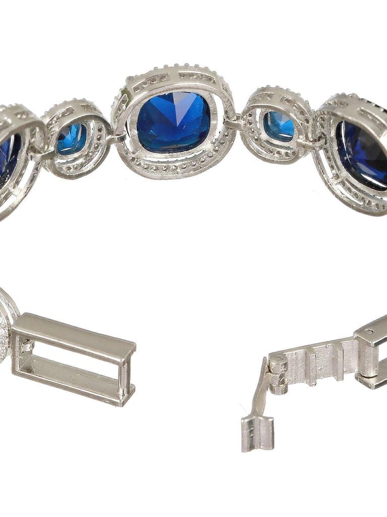 White Rhodium Plated Blue wraparound Tennis Statement Bracelet view 5