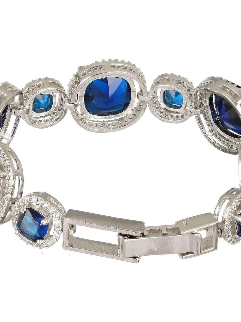 White Rhodium Plated Blue wraparound Tennis Statement Bracelet view 7