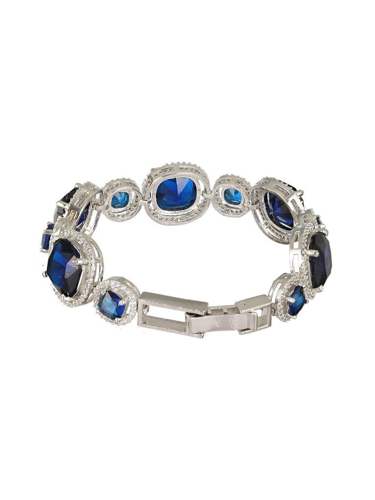 White Rhodium Plated Blue wraparound Tennis Statement Bracelet view 8