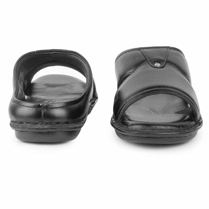 FEATHER LEATHER Men's Genuine Leather Comfortable & Fashionable Sandals & Slippers | Casual Indoor/Outdoor/Chappal | Flat Flip Flops Slippers With Strap view 4