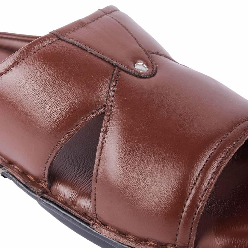 FEATHER LEATHER Men's Genuine Leather Comfortable & Fashionable Sandals & Slippers | Casual Indoor/Outdoor/Chappal | Flat Flip Flops Slippers With Strap view 9