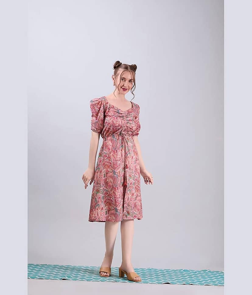 Amarasha Women Crepe Printed Fit & Flare Dress ( Peach ) view 2