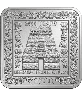 100 Grams 2500 Rupees Meenakshi Temple - Madurai, India Silver-Plated Coin Bar