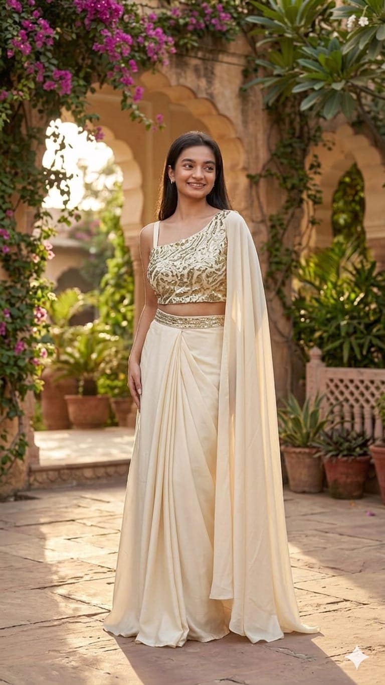 Dhoti Style Saree with Embroidered Blouse