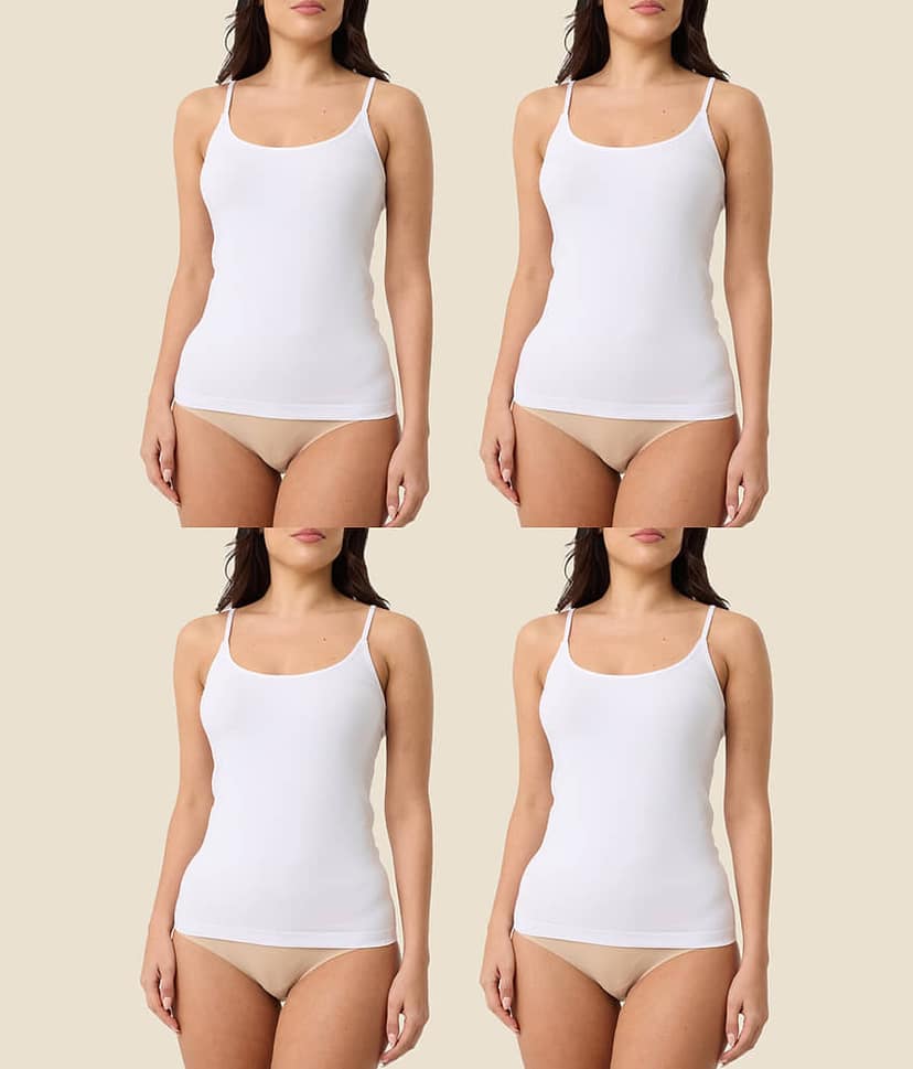 Inner Element Pack of 4 Camisole slips Cotton Camisoles ( White )