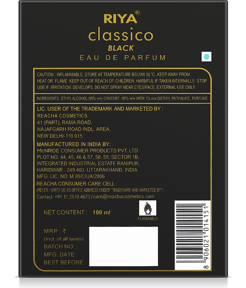 Riya Classico Black Eau De Parfum (EDP) For Men 100 ( Pack of 1 ) view 2