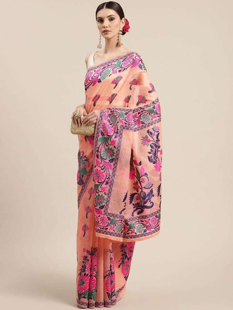 Women's Cotton Jamdani Saree With Unstiched Blouse Piece