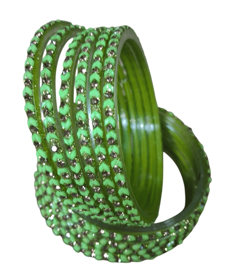 Green Glass Bangles with Rhinestones view 3