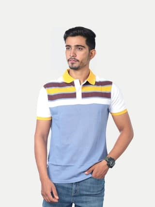 Men Light Blue Colour-blocked Polo T-Shirt