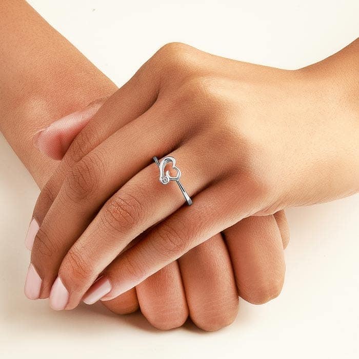Silver Single Heart Adjustable Ring view 2