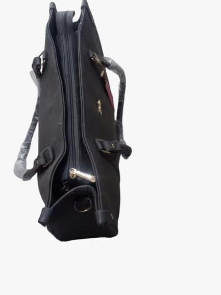 Pure Leather Black Handbag with Top Handle and Front Pocket view 2