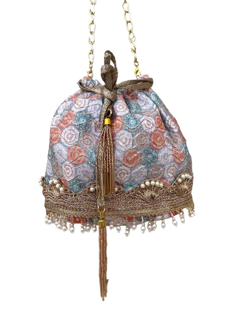 ART BY CHAITASI Embellished Designer Potli Bag with Protective Box, Handbag, Wristlets, Clutch for Women, Girls with Handmade Embroidery, Sequin, Beads Work for Parties, Weddings