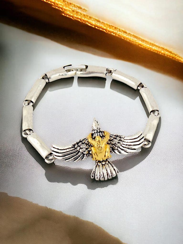 LUCKY JEWELLERY Fashion Jewellery Stylish Black Metal Bracelets Silver Oxidised Eagle Design Adjustable Wrist Bracelet for Men & Women (190-CHB2O-1236) view 2