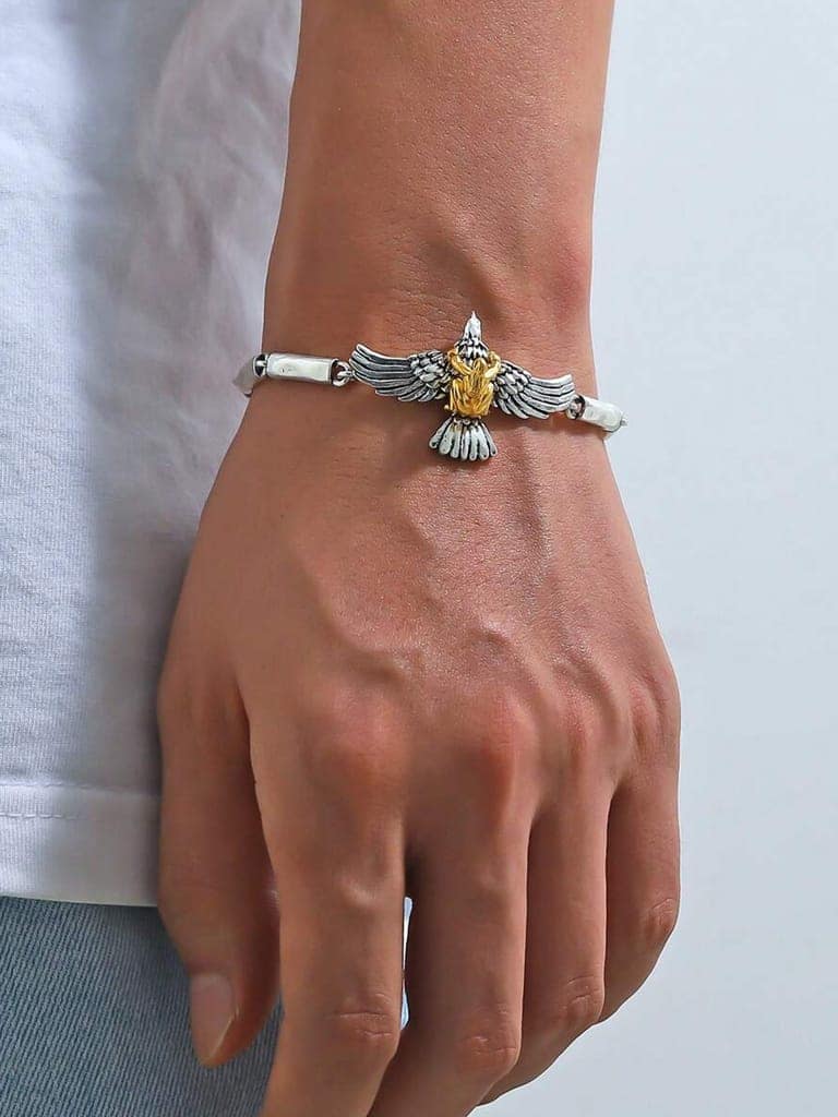LUCKY JEWELLERY Fashion Jewellery Stylish Black Metal Bracelets Silver Oxidised Eagle Design Adjustable Wrist Bracelet for Men & Women (190-CHB2O-1236) view 3
