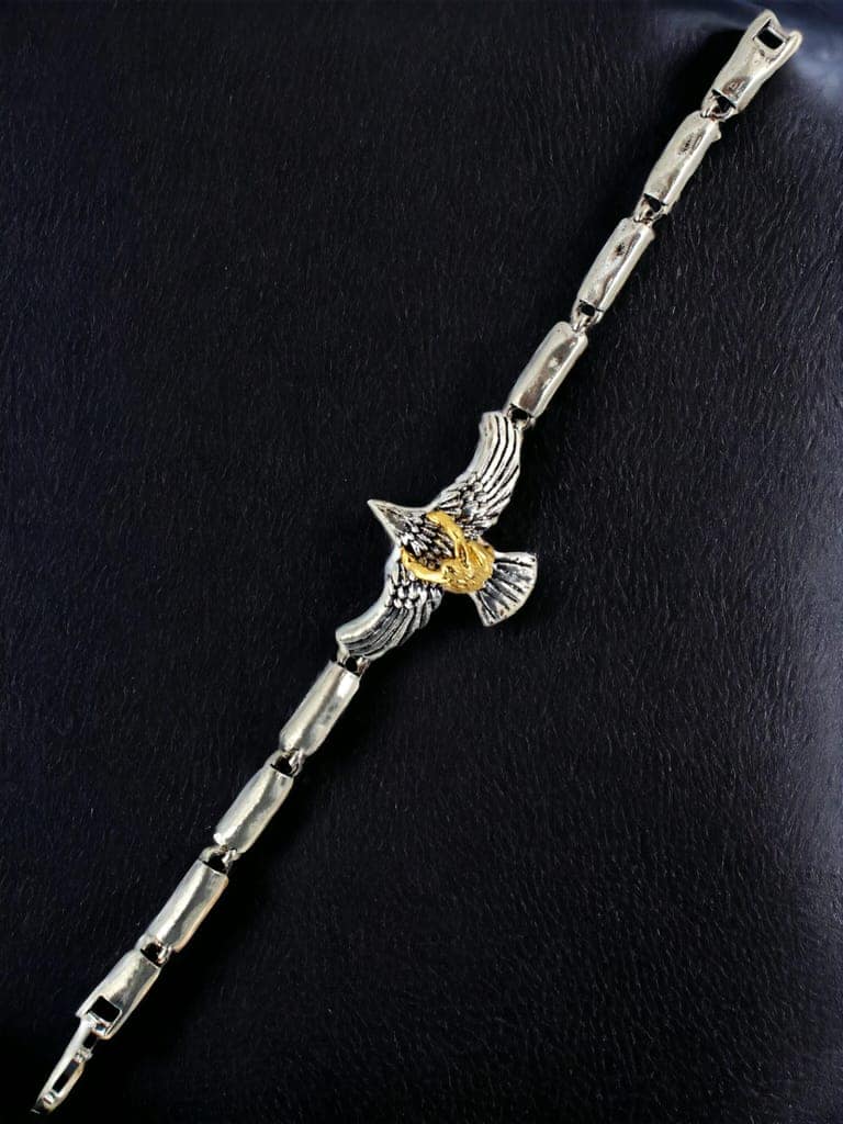 LUCKY JEWELLERY Fashion Jewellery Stylish Black Metal Bracelets Silver Oxidised Eagle Design Adjustable Wrist Bracelet for Men & Women (190-CHB2O-1236) view 5