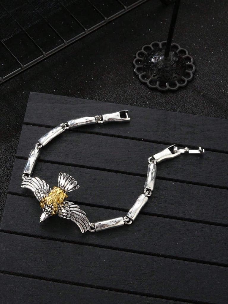 LUCKY JEWELLERY Fashion Jewellery Stylish Black Metal Bracelets Silver Oxidised Eagle Design Adjustable Wrist Bracelet for Men & Women (190-CHB2O-1236) view 6