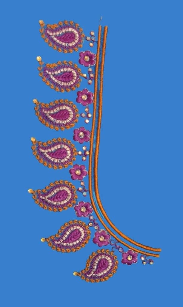 Indian Traditional Paisley Embroidery Blouse Neck Design view 3