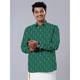 OMSAIFAB Men Self Design Casual Green Shirt