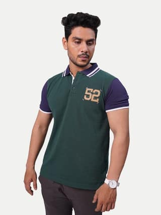Men Green Contrast Tipping Polo T-shirt