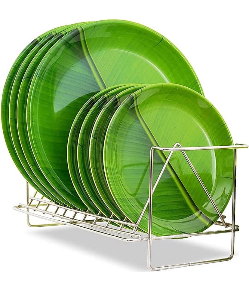 Laserbot 8 Pcs Melamine Dark Green Full Plate