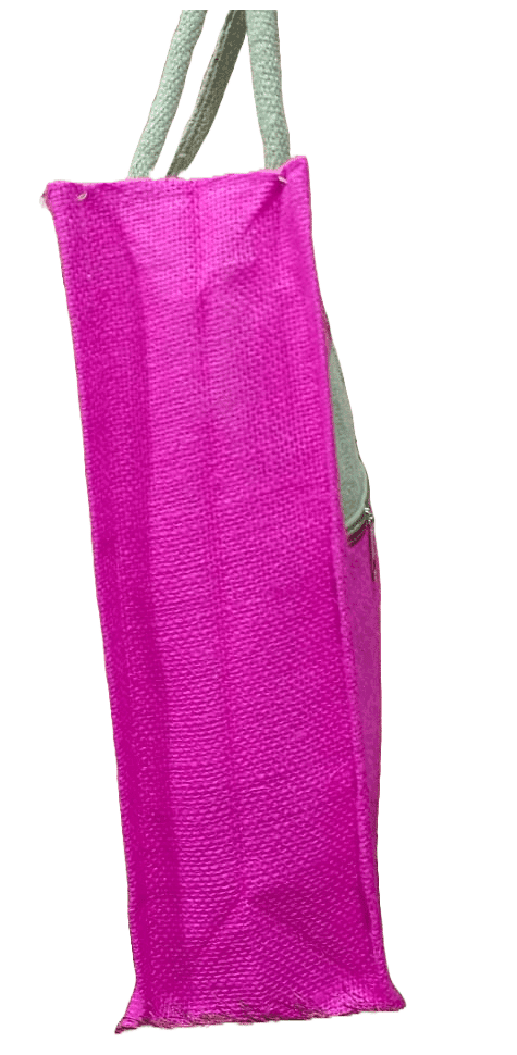 Pink Jute and Cotton Blend Tote Bag with Zippered Compartment". view 3