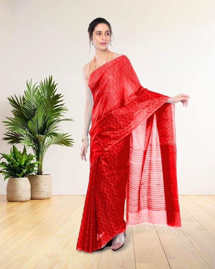 Kota Silk Saree Persian Red Color Sequence Pallu and full body Zig-Zag Design with running blouse-3661 view 2