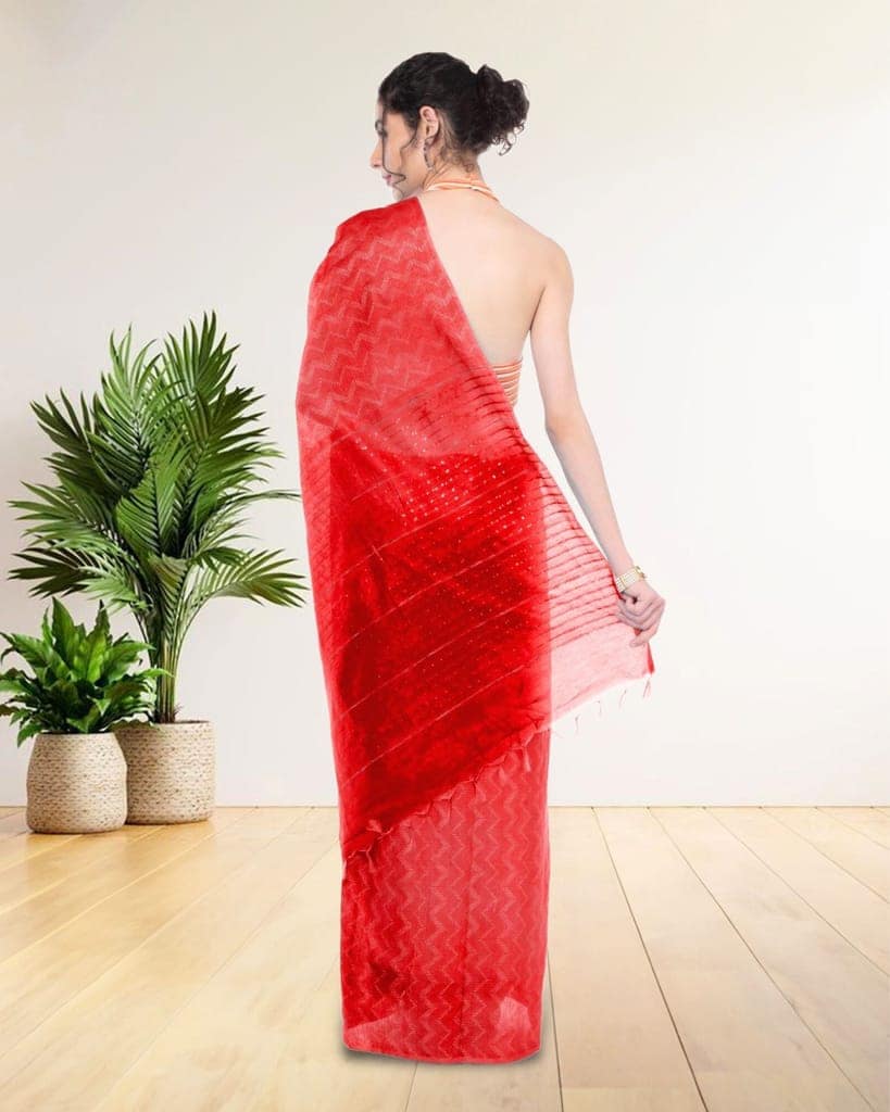 Kota Silk Saree Persian Red Color Sequence Pallu and full body Zig-Zag Design with running blouse-3661 view 3