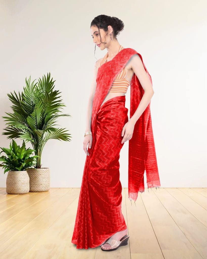 Kota Silk Saree Persian Red Color Sequence Pallu and full body Zig-Zag Design with running blouse-3661 view 4