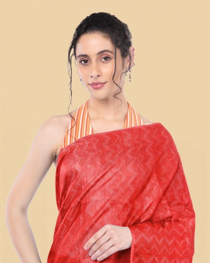 Kota Silk Saree Persian Red Color Sequence Pallu and full body Zig-Zag Design with running blouse-3661 view 5