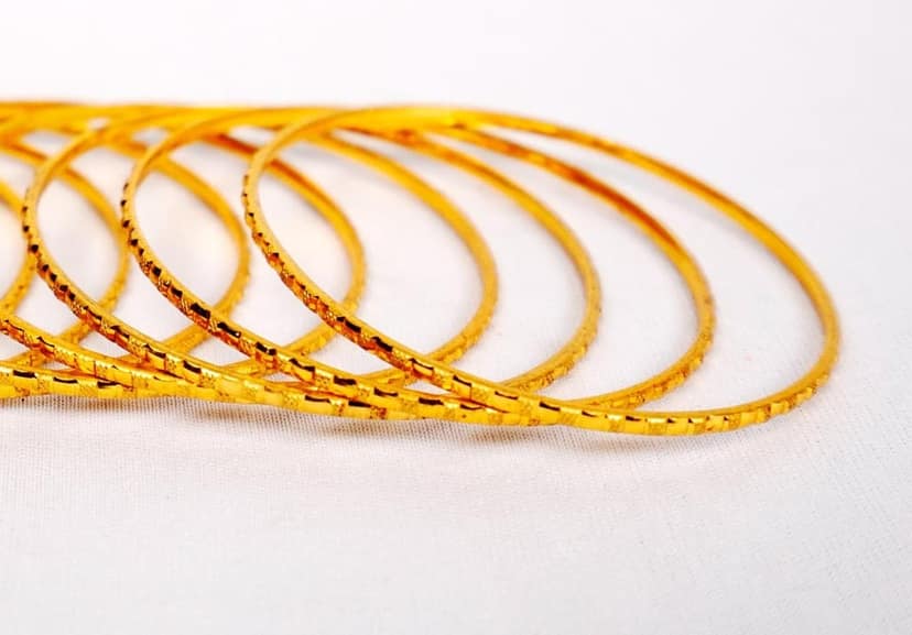 Gold Plated Textured Bangle Set of 6 view 3